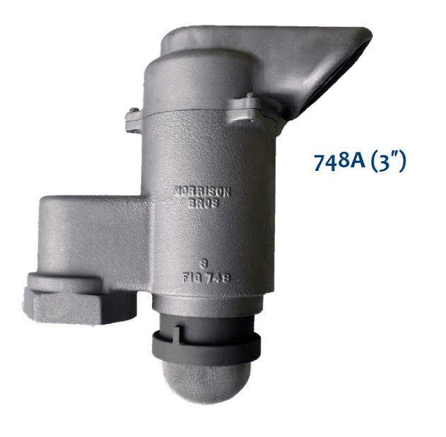 Morrison Brothers Co, 748A, Pressure Vacuum Vent - 2” Aluminum, Pressure Vacuum Vent - 3” Aluminum, Vents outward and upward in compliance with NFPA 30, Tri-polar mounting screws for mounting exhaust hood in any of
three positions, Optional dryer connections accommodate the installation of desiccant dryers on vacuum connection, Optional pressure discharge hood facilitates piping pressure
relief to desired discharge point. 