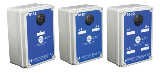 918 Series Alarm Box, Safe Audible Alarm and Visual Alarm Indication, 918S, 918D, 918Q, Visual Alarm Indicators Lights, Series Single,  Dual Series, Quad Series Channel Alarm Box, Lithium Battery Powered, Monitor Up To Four Sensor Signals, Compatible with Morrison 918 clock gauges and 924, 924LS, and 925 level sensors, Can be installed remote from gauge or level sensor, 90 dB audible alarm at 4 feet.
