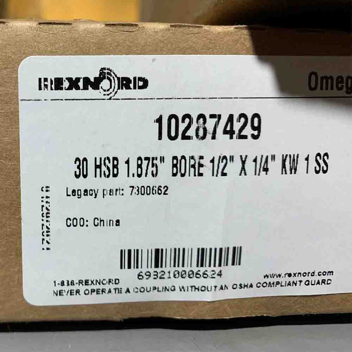 Rexnord Omega 730062 30 HSB Hub Pump Coupler, 10287429, 1.875in. Bore