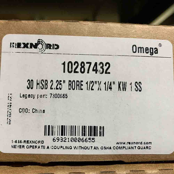 Rexnord Omega 7300665 30 HSB Hub Pump Coupler, 10287432, 2.250in. Bore