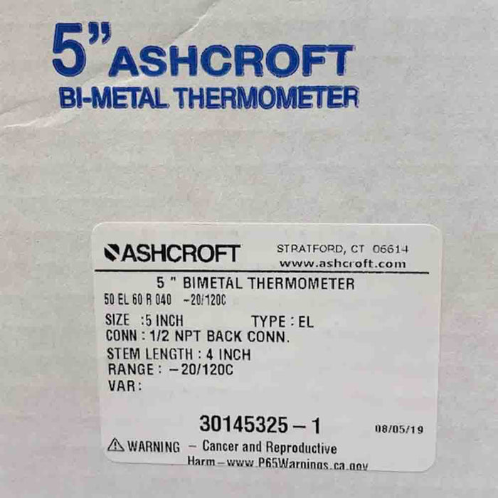 Ashcroft 50-EL60R-040 5" Bi-Metal Thermometers